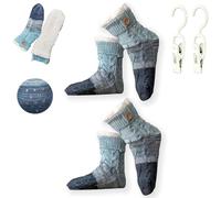 Generico Knitted Ultra-Thick Slipper Home Socks, Tri-Color Ultra-Thick Socks, Cashmere Slipper Home Sockss Winter with Grips(Blue*2pair)