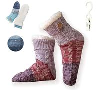 Generico Knitted Ultra-Thick Slipper Home Socks, Tri-Color Ultra-Thick Socks, Cashmere Slipper Home Sockss Winter with Grips(Purple*1 pair)
