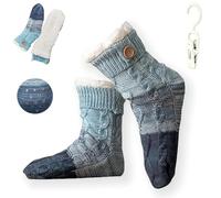 Generico Knitted Ultra-Thick Slipper Home Socks, Tri-Color Ultra-Thick Socks, Cashmere Slipper Home Sockss Winter with Grips(Blue*1pair)