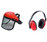 Generico Kombo Kit Protezione, Cuffie Antirumore 27dB con Visiera in Rete di Metallo, per Decespugliatore, Rosso e Nero