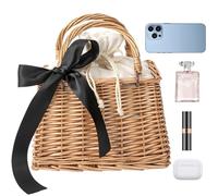 Generico Korbtasche Damen - Sommer | Stroh Rattan Geflochtene Strandtasche - Handtasche mit Perlen Schleife Verzierung Tragbare Urlaubstasche für Reisen Picknick Beige Natur 1er Packung Set 2026