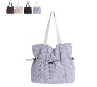 Generico Korean Style Plaid Casual Shoulder Bag - Adjustable Crossbody Bag with Lightweight Quilted Cotton, Daily Purse for Women (Purple)