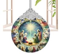 Genérico Krippen-Figurenset - Krippen-Weihnachtsanhänger - Geburt Weihnachtsanhänger Krippensegen Acrylanhänger - Jesus-Andenken-Weihnachtsschmuck, Runde Weihnachtsdekoration Für