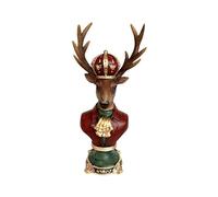 Generico La Maison Store Busto Decorativo Natalizio King Cervo, Scultura in Stile Reale con Corona, Cravatta Verde e Giacca Bordeaux, Altezza 34 cm