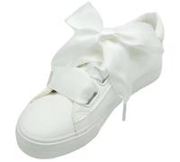 Generico Lacci larghi in raso di seta da 4 cm, lacci larghi con fiocco grande per sneakers(White,80cm)