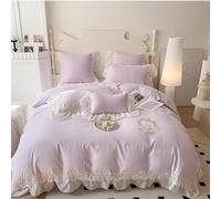Generico Lace Cotton Flower Bedding Set for Woman,4 Piece Bedding Ultra Soft Light Summer Thin Quilt,Cute Duvet Simple Embroidery Quilt Cover King,Summer Comforter Blanket Bed Throw