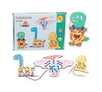 Generico Lacing Cards for Toddler, Wooden Animal & Dinosaur Threading Boards, Fine Motor Skills Toy for Kids Learning, Shoe Tying Practice and Preschool Quiet Time Activity, Dinosaur Design