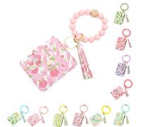 Generico Ladies' Boho Style Wristlet Wallet Keychain With Beaded Tassel Decoration ID Bag Floral Print, Lightweight Feel Compact Size Soft Texture Pouch (Peach-A)