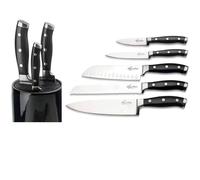 Generico LagostinaSet di 5 Coltelli Professionali, Manici Neri Bullonati, Lame in Acciaio Inox, Senza Ceppo