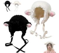 Generico Lamb Fleece Bonnet, Cute Sheep Ears Hat for Girls, Warm Soft Winter Beanie cap, Cozy Headwear for Kids & Women (IT, Testo, Taglia Unica, 2PCS)
