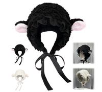 Generico Lamb Hat for Girls,Y2k Cute Cartoon Plush Sheep Cap with Strap,Winter Soft Little Warm Lamb Ears Headwear for Party Supplies (Black)