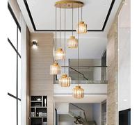 Generico Lampada a sospensione a LED circolare moderna e alla moda for scale, sale da pranzo, soffitte, lampadari, decorazioni for interni(Neutral,9 heads square gold)