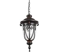 Generico Lampada a sospensione esterna impermeabile in vetro antico stile country, illuminazione a rustica for veranda da giardino nera(Medium)