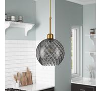 Generico Lampada a Sospensione Moderna for Isola Cucina, 7,9 Pollici, in Vetro Grigio Fumo, a Forma di Campana in Ottone Anticato,per la Scala d'ingresso