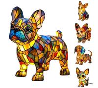 Generico Lampada Bulldog Inglese, Lampada Corgi, Luce Notturna da Tavolo Bulldog Francese in Resina Colorata, Luce Notturna Artistica Serie Cani, Lampade da Tavolo a LED a Tema Cani Carini (E)