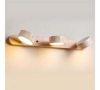 Generico Lampada da Parete in Legno Naturale - Applique LED 2/3/4 Luci con Travertino Giallo, Illuminazione Bagno in Legno Rotabile a 180° sopra Lo Specchio per Arredamento Moderno
