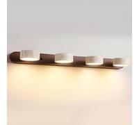 Generico Lampada da Parete in Legno Naturale - Applique LED 2/3/4 Luci con Travertino Giallo, Illuminazione Bagno in Legno Rotabile a 180° sopra Lo Specchio per Arredamento Moderno