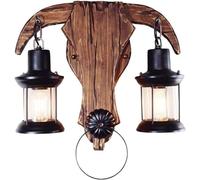 Generico Lampada da parete retrò country americano a 2 luci Lanterna a forma di corno Antico Sconce a V Illuminazione a cherosene in vetro metallo Luce a cavallo, lampadario da pranzo