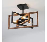 Generico Lampada da soffitto rettangolare semi-incassata rustica a 3 luci, illuminazione a sospensione industriale, lampada fattoria antica, finitura nera,lampadario