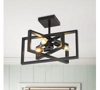 Generico Lampada da soffitto rettangolare semi-incassata rustica a 3 luci, illuminazione a sospensione industriale, lampada fattoria antica, finitura nera,lampadario