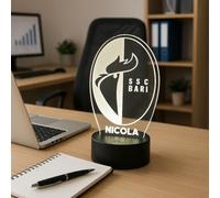 Generico Lampada in Plexiglass con Base Nera Disegno Stemma del Bari Calcio e Nome Personalizzato Decor Night Light LED Luce Camera 7 Colori