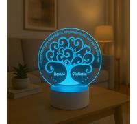 Generico Lampada in Plexiglass con Disegno Albero della Vita e frase d'Amore Personalizzato con Nomi Decor Night Light LED Luce Camera 7 Colori San Valentino Amore Innamorati