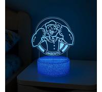 Generico Lampada Led Luce Notturna Camera Bambini Disegno Popeye Braccio di Ferro con Personalizzazione Nome Decor Night Light LED 7 Colori