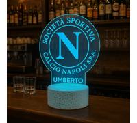 Generico Lampada LED Napoli Personalizzata con Nome | Luce Notturna RGB Multicolore con Logo Calcio Napoli | Targa Acrilica Incisa | Base Touch Decorativa per Tifosi e Regalo Bambini