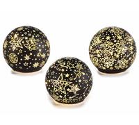 Generico Lampada Natalizie a Sfera Vetro Decorato con Stelline e luci LED, da appoggiare, Set 6 Pezzi, Ø 10 cm x 9 H, addobbi di Natale, Decorazione per la casa, Idea Regalo