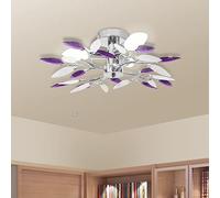 Generico Lampada Soffitto Foglie Bianco e Viola Cristallo Acrilico 3xE14,Multicolore,1.3kg,240981