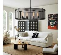 Generico Lampadari, Lampadario a soffitto rettangolare in ottone Lampadari a sospensione di lusso retrò Sala da pranzo a classici Soggiorno Lustri(Natural light,Dia80cm black)