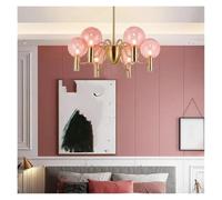 Generico Lampadari moderni e semplici a LED con sfera in vetro, lampada a sospensione for camera da letto, soggiorno, sala pranzo,Plafoniere da soffitto(3-colors,Pink 6 heads)