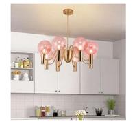 Generico Lampadari moderni e semplici a LED con sfera in vetro, lampada a sospensione for camera da letto, soggiorno, sala pranzo,Plafoniere da soffitto(3-colors,Pink 8 heads)