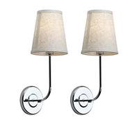 Generico Lampadari, Set of 2 Classic Country Industrial Wall Lamp with Flared Funnel Linen Fabric Shade Bedroom Bedside Reading Light(Chrome)
