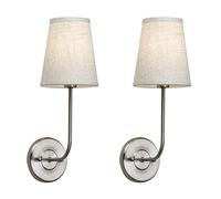 Generico Lampadari, Set of 2 Classic Country Industrial Wall Lamp with Flared Funnel Linen Fabric Shade Bedroom Bedside Reading Light(Brushed)