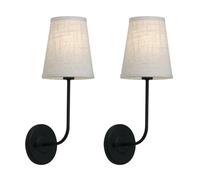 Generico Lampadari, Set of 2 Classic Country Industrial Wall Lamp with Flared Funnel Linen Fabric Shade Bedroom Bedside Reading Light(Noir)