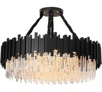 Generico Lampadario Moderno a LED in Cristallo di Lusso, Lampada a Sospensione in Acciaio Inossidabile Nero, Soggiorno, Sala da Pranzo, Cucina, lampadario da Pranzo
