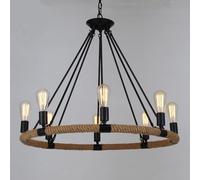 Generico Lampadario Moderno a LED, lampadario a Ruota di carro da Fattoria Grande a 8 luci, lampadario a Sospensione in Corda di Canapa, lampadario Rotondo da Pranzo, Luce a Candela,per Varie stanze