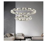 Generico Lampadario Moderno dimmerabile a LED Lustre Lampade a Sospensione in Cristallo Decorazioni Compatible with la casa Lampade a Sospensione a Cerchio in Acciaio, lampadario da Pranzo