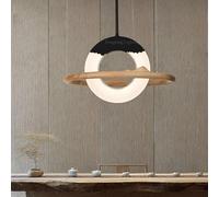 Generico Lampade a sospensione, Il sole e la luna Lampade a sospensione a LED in legno a for interni Soggiorno Sala da pranzo Ristorante tè Paralume in acrilico(Light wood,Dia 80cm)