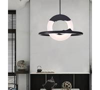 Generico Lampade a sospensione, Il sole e la luna Lampade a sospensione a LED in legno a for interni Soggiorno Sala da pranzo Ristorante tè Paralume in acrilico(Black wood,Dia 99cm)