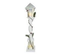 Generico Lampione Natalizio in Legno h. 61 cm Bianco Glitter innevato con Luci LED Base 13x13cm Alimentazione a Batteria Decorazione Natalizia Babbo Natale