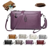 Generico Large Capacity Phone Bag Crossbody Bag,Multi Pockets Soft Leather Bag,fashionable multi-compartment messenger, soft material,Women's retro styles,for Women (Purple)