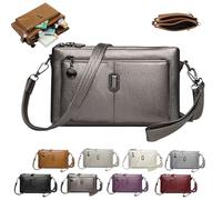 Generico Large Capacity Phone Bag Crossbody Bag,Multi Pockets Soft Leather Bag,fashionable multi-compartment messenger, soft material,Women's retro styles,for Women (Bronze)