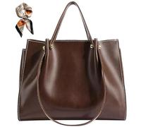 Generico Large Capacity PU Leather Satchel Handbag,Fall Winter Shoulder Bag with Zipper,Slouchy Work Tote Bag for Women (brown)