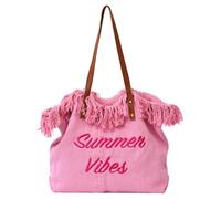 Generico Large Capacity Women's Canvas Beach Bag With Tassels Fashionable And Versatile Crossbody Bag Handbag (rosa)