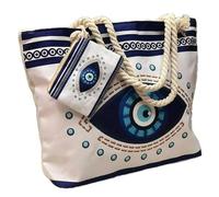 Generico Large Capacity Women's Evil Eye Beach Tote Bag,Handmade Canvas Shoulder Bag with Mini Pouch,Weekender Bags for Travel (Style 6)