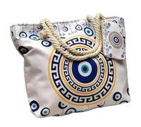 Generico Large Capacity Women's Evil Eye Beach Tote Bag,Handmade Canvas Shoulder Bag with Mini Pouch,Weekender Bags for Travel (Style 4)