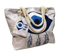 Generico Large Capacity Women's Evil Eye Beach Tote Bag,Handmade Canvas Shoulder Bag with Mini Pouch,Weekender Bags for Travel (Style 2)