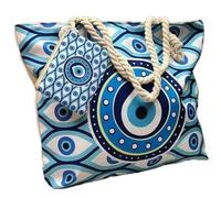 Generico Large Capacity Women's Evil Eye Beach Tote Bag,Handmade Canvas Shoulder Bag with Mini Pouch,Weekender Bags for Travel (Style 3)